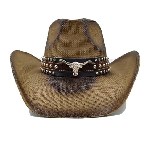 ROEUIPG Kuh Muster Cowboy Stroh Hut Tier Muster Handgemachte Strand Sonnenhut Gentleman Erwachsene Cowboy Hut Sombrero Für Junggesellinnenabschied, Halloween(Style 06) von ROEUIPG