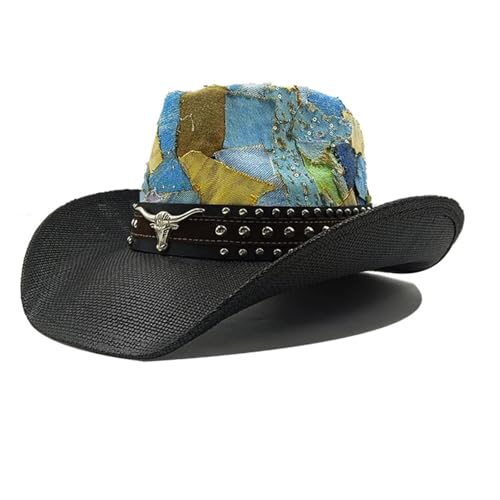 ROEUIPG Kuh Muster Cowboy Stroh Hut Tier Muster Handgemachte Strand Sonnenhut Gentleman Erwachsene Cowboy Hut Sombrero Für Junggesellinnenabschied, Halloween(Style 10) von ROEUIPG