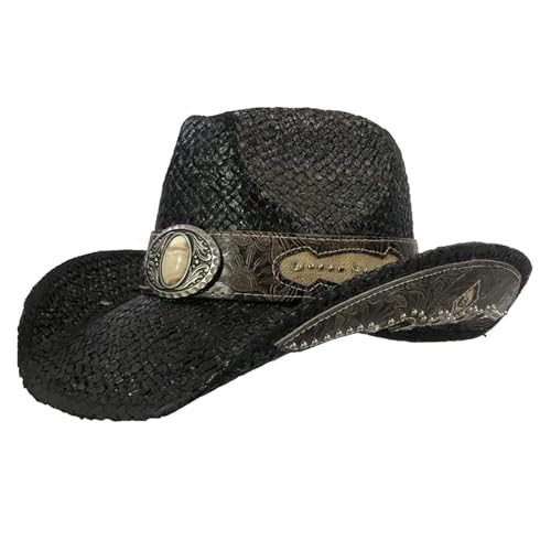 ROEUIPG Kuh Muster Cowboy Stroh Hut Tier Muster Handgemachte Strand Sonnenhut Gentleman Erwachsene Cowboy Hut Sombrero Für Junggesellinnenabschied, Halloween(Style 11) von ROEUIPG