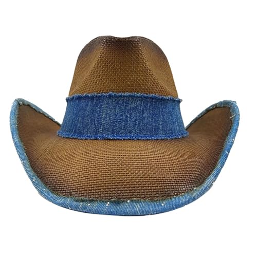 ROEUIPG Kuh Muster Cowboy Stroh Hut Tier Muster Handgemachte Strand Sonnenhut Gentleman Erwachsene Cowboy Hut Sombrero Für Junggesellinnenabschied, Halloween(Style 12) von ROEUIPG