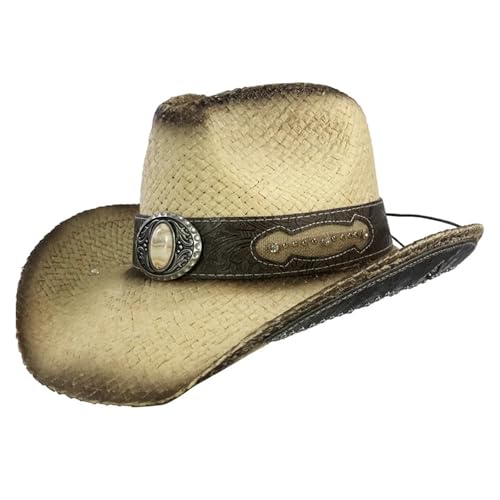 ROEUIPG Kuh Muster Cowboy Stroh Hut Tier Muster Handgemachte Strand Sonnenhut Gentleman Erwachsene Cowboy Hut Sombrero Für Junggesellinnenabschied, Halloween(Style 13) von ROEUIPG