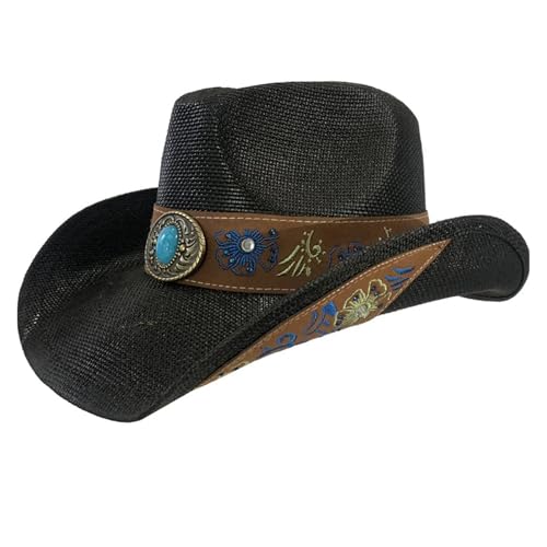 ROEUIPG Kuh Muster Cowboy Stroh Hut Tier Muster Handgemachte Strand Sonnenhut Gentleman Erwachsene Cowboy Hut Sombrero Für Junggesellinnenabschied, Halloween(Style 24) von ROEUIPG