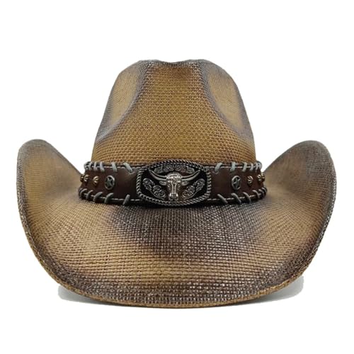ROEUIPG Kuh Muster Cowboy Stroh Hut Tier Muster Handgemachte Strand Sonnenhut Gentleman Erwachsene Cowboy Hut Sombrero Für Junggesellinnenabschied, Halloween(Style 31) von ROEUIPG