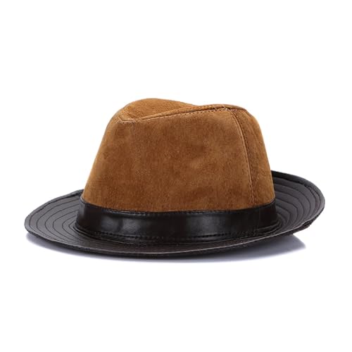 ROEUIPG Männer Echtes Schaffell Leder Cowboy Plus Größe Hüte Verkauf Echte Schafe Leder Kappen Für Junggesellinnenabschied, Halloween(Color 02,62cm) von ROEUIPG