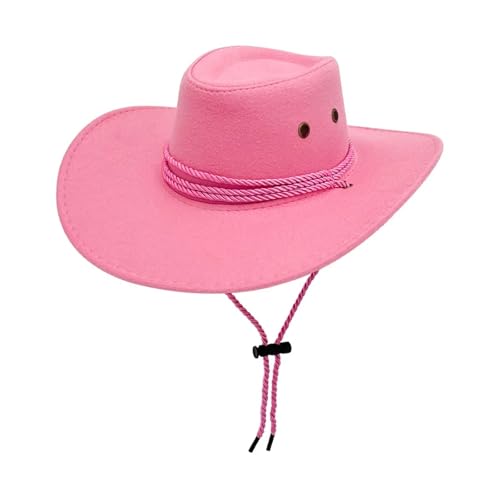 ROEUIPG Rosa Cowgirlhüte Wildleder Cowboyhut Damen Herren Britischer Retro-Hut Top Cap Outdoor Breite Krempe Sonnenschutzhut Für Junggesellinnenabschied, Halloween(Color 12) von ROEUIPG