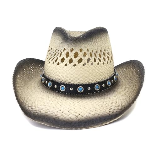 ROEUIPG Rosa Farbspritzpapier Stroh Cowboyhüte Sommer Männer Frauen Breite Krempe Sonnenschutzhut Strandkappe Mit Winddichtem Seil Für Junggesellinnenabschied, Halloween(Black) von ROEUIPG