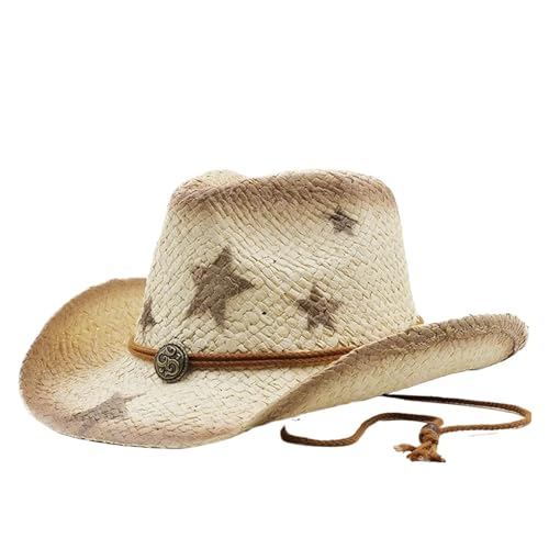 ROEUIPG Sommer Männer Handmake Hohl Cowboyhut mit Punkseil Frauen Breite Curling Krempe Kappe Sonnenschutz Unisex Hüte Für Junggesellinnenabschied, Halloween(Style 02) von ROEUIPG