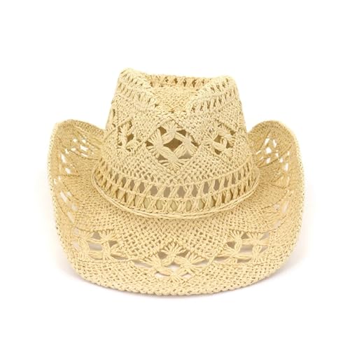 ROEUIPG Sommer Outdoor Männer Frauen Handgewebte Cowboy Papier Strohhüte Breite Krempe Atmungsaktive Strand Jazz Cap Sonnenschutz Hut Für Junggesellinnenabschied, Halloween(Beige) von ROEUIPG