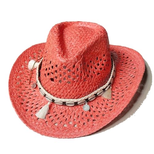 ROEUIPG Sommer Outdoor Männer Frauen Handgewebte Cowboy Papier Strohhüte Breite Krempe Atmungsaktive Strand Multicolor Cap Für Junggesellinnenabschied, Halloween(Style 01) von ROEUIPG