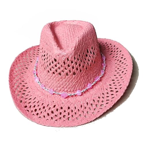 ROEUIPG Sommer Outdoor Männer Frauen Handgewebte Cowboy Papier Strohhüte Breite Krempe Atmungsaktive Strand Multicolor Cap Für Junggesellinnenabschied, Halloween(Style 02) von ROEUIPG