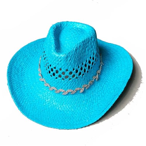 ROEUIPG Sommer Outdoor Männer Frauen Handgewebte Cowboy Papier Strohhüte Breite Krempe Atmungsaktive Strand Multicolor Cap Für Junggesellinnenabschied, Halloween(Style 04) von ROEUIPG