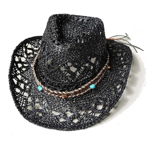 ROEUIPG Sommer Outdoor Männer Frauen Handgewebte Cowboy Papier Strohhüte Breite Krempe Atmungsaktive Strand Multicolor Cap Für Junggesellinnenabschied, Halloween(Style 08) von ROEUIPG