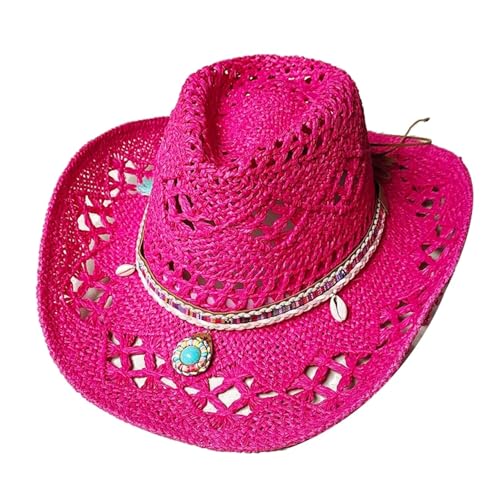 ROEUIPG Sommer Outdoor Männer Frauen Handgewebte Cowboy Papier Strohhüte Breite Krempe Atmungsaktive Strand Multicolor Cap Für Junggesellinnenabschied, Halloween(Style 09) von ROEUIPG