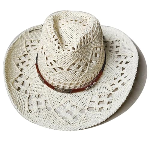 ROEUIPG Sommer Outdoor Männer Frauen Handgewebte Cowboy Papier Strohhüte Breite Krempe Atmungsaktive Strand Multicolor Cap Für Junggesellinnenabschied, Halloween(Style 10) von ROEUIPG