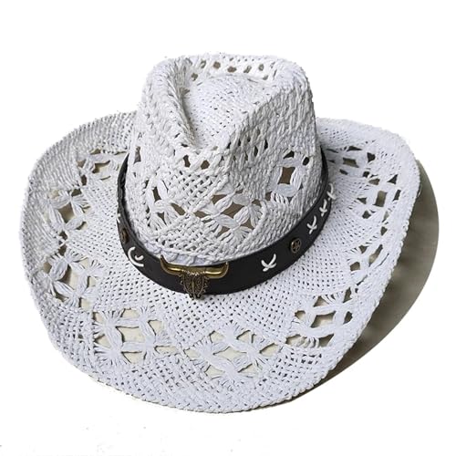 ROEUIPG Sommer Outdoor Männer Frauen Handgewebte Cowboy Papier Strohhüte Breite Krempe Atmungsaktive Strand Multicolor Cap Für Junggesellinnenabschied, Halloween(Style 11) von ROEUIPG