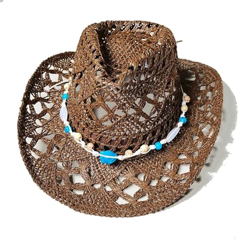 ROEUIPG Sommer Outdoor Männer Frauen Handgewebte Cowboy Papier Strohhüte Breite Krempe Atmungsaktive Strand Multicolor Cap Für Junggesellinnenabschied, Halloween(Style 13) von ROEUIPG