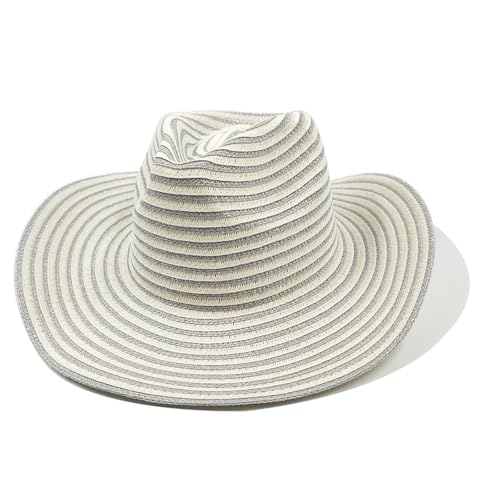 ROEUIPG Sommer Outdoor Männer Frauen Handgewebte Cowboy Papier Strohhüte Breite Krempe Atmungsaktive Strand Multicolor Cap Für Junggesellinnenabschied, Halloween(Style 15) von ROEUIPG