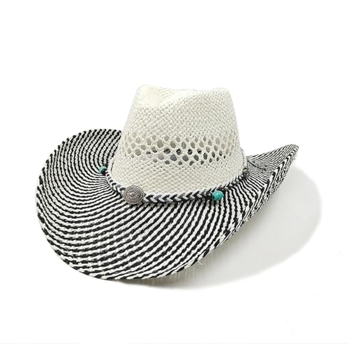 ROEUIPG Sommer Outdoor Männer Frauen Handgewebte Cowboy Papier Strohhüte Breite Krempe Atmungsaktive Strand Multicolor Cap Für Junggesellinnenabschied, Halloween(Style 18) von ROEUIPG