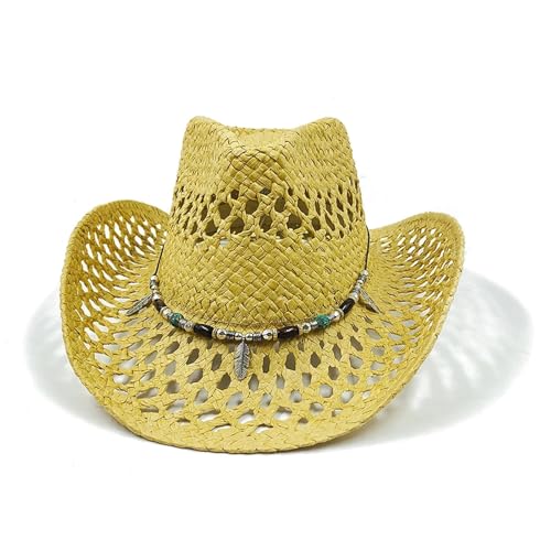 ROEUIPG Sommer Outdoor Männer Frauen Handgewebte Cowboy Papier Strohhüte Breite Krempe Atmungsaktive Strand Multicolor Cap Für Junggesellinnenabschied, Halloween(Style 20) von ROEUIPG