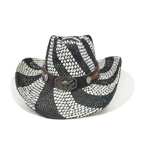 ROEUIPG Sommer Outdoor Männer Frauen Handgewebte Cowboy Papier Strohhüte Breite Krempe Atmungsaktive Strand Multicolor Cap Für Junggesellinnenabschied, Halloween(Style 21) von ROEUIPG