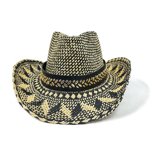 ROEUIPG Sommer Outdoor Männer Frauen Handgewebte Cowboy Papier Strohhüte Breite Krempe Atmungsaktive Strand Multicolor Cap Für Junggesellinnenabschied, Halloween(Style 22) von ROEUIPG