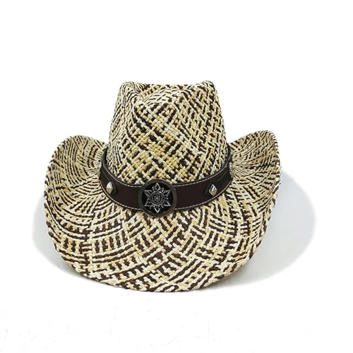 ROEUIPG Sommer Outdoor Männer Frauen Handgewebte Cowboy Papier Strohhüte Breite Krempe Atmungsaktive Strand Multicolor Cap Für Junggesellinnenabschied, Halloween(Style 23) von ROEUIPG