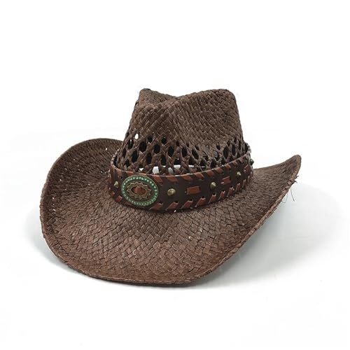 ROEUIPG Sommer Outdoor Männer Frauen Handgewebte Cowboy Papier Strohhüte Breite Krempe Atmungsaktive Strand Multicolor Cap Für Junggesellinnenabschied, Halloween(Style 25) von ROEUIPG