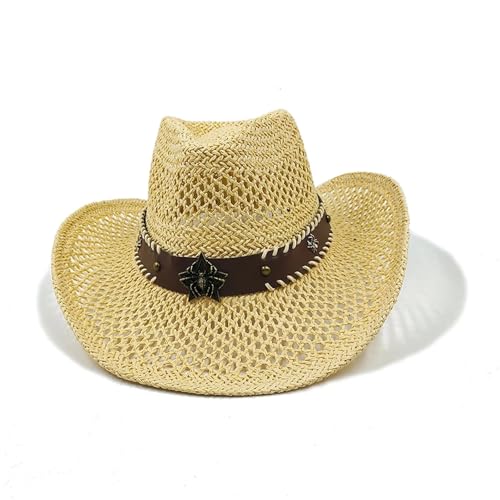 ROEUIPG Sommer Outdoor Männer Frauen Handgewebte Cowboy Papier Strohhüte Breite Krempe Atmungsaktive Strand Multicolor Cap Für Junggesellinnenabschied, Halloween(Style 27) von ROEUIPG