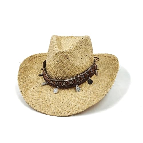 ROEUIPG Sommer Outdoor Männer Frauen Handgewebte Cowboy Papier Strohhüte Breite Krempe Atmungsaktive Strand Multicolor Cap Für Junggesellinnenabschied, Halloween(Style 28) von ROEUIPG