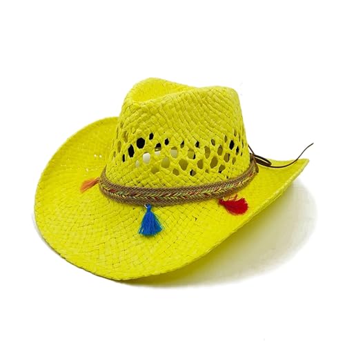 ROEUIPG Sommer Outdoor Männer Frauen Handgewebte Cowboy Papier Strohhüte Breite Krempe Atmungsaktive Strand Multicolor Cap Für Junggesellinnenabschied, Halloween(Style 29) von ROEUIPG