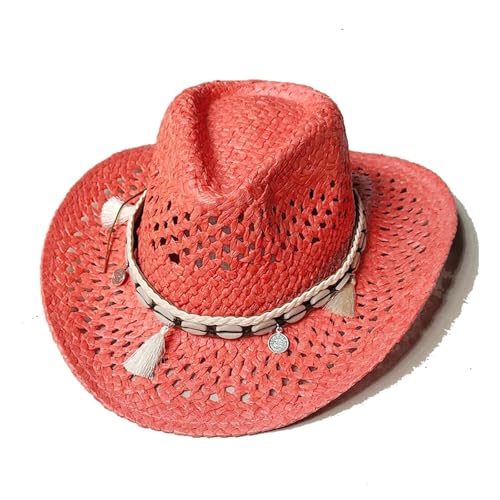 ROEUIPG Sommer Outdoor Männer Frauen Handgewebte Cowboy-Papierstrohhüte Breite Krempe Atmungsaktive Strand Jazz Cap Für Junggesellinnenabschied, Halloween(Color 01) von ROEUIPG