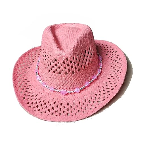 ROEUIPG Sommer Outdoor Männer Frauen Handgewebte Cowboy-Papierstrohhüte Breite Krempe Atmungsaktive Strand Jazz Cap Für Junggesellinnenabschied, Halloween(Color 02) von ROEUIPG