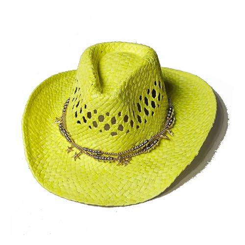 ROEUIPG Sommer Outdoor Männer Frauen Handgewebte Cowboy-Papierstrohhüte Breite Krempe Atmungsaktive Strand Jazz Cap Für Junggesellinnenabschied, Halloween(Color 03) von ROEUIPG