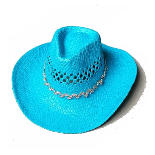 ROEUIPG Sommer Outdoor Männer Frauen Handgewebte Cowboy-Papierstrohhüte Breite Krempe Atmungsaktive Strand Jazz Cap Für Junggesellinnenabschied, Halloween(Color 04) von ROEUIPG