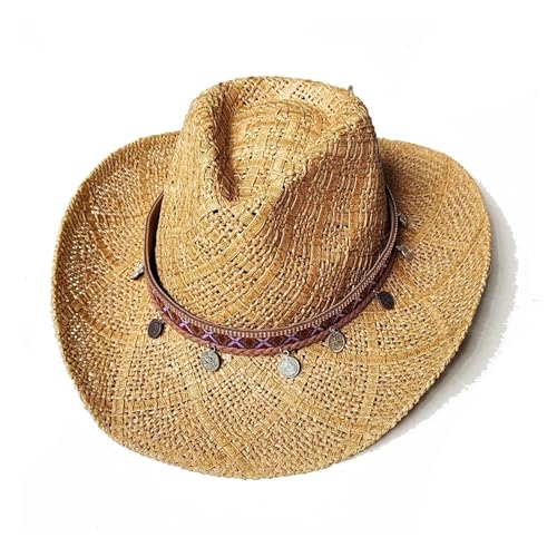 ROEUIPG Sommer Outdoor Männer Frauen Handgewebte Cowboy-Papierstrohhüte Breite Krempe Atmungsaktive Strand Jazz Cap Für Junggesellinnenabschied, Halloween(Color 07) von ROEUIPG