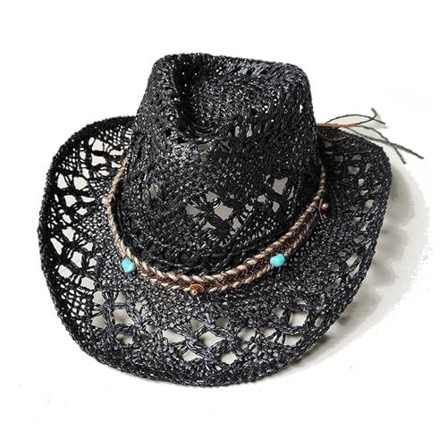 ROEUIPG Sommer Outdoor Männer Frauen Handgewebte Cowboy-Papierstrohhüte Breite Krempe Atmungsaktive Strand Jazz Cap Für Junggesellinnenabschied, Halloween(Color 08) von ROEUIPG