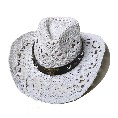 ROEUIPG Sommer Outdoor Männer Frauen Handgewebte Cowboy-Papierstrohhüte Breite Krempe Atmungsaktive Strand Jazz Cap Für Junggesellinnenabschied, Halloween(Color 11) von ROEUIPG