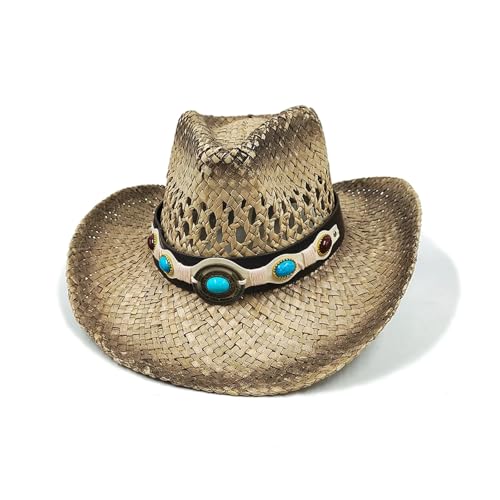ROEUIPG Sommer Outdoor Männer Frauen Handgewebte Cowboy-Papierstrohhüte Breite Krempe Atmungsaktive Strand Jazz Cap Für Junggesellinnenabschied, Halloween(Color 22) von ROEUIPG