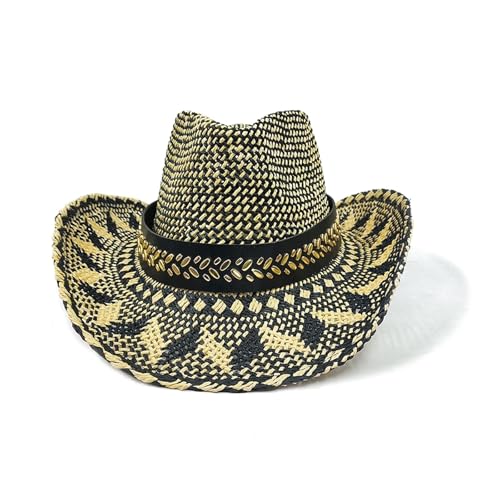 ROEUIPG Sommer Outdoor Männer Frauen Handgewebte Cowboy-Papierstrohhüte Breite Krempe Atmungsaktive Strand Jazz Cap Für Junggesellinnenabschied, Halloween(Color 23) von ROEUIPG