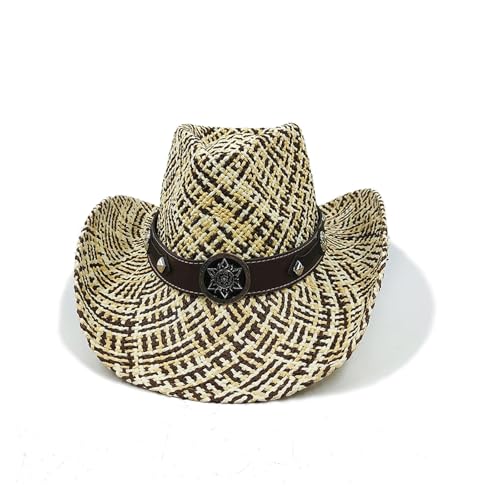 ROEUIPG Sommer Outdoor Männer Frauen Handgewebte Cowboy-Papierstrohhüte Breite Krempe Atmungsaktive Strand Jazz Cap Für Junggesellinnenabschied, Halloween(Color 24) von ROEUIPG