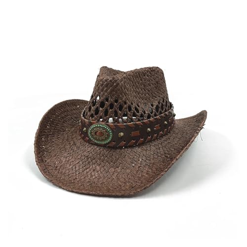 ROEUIPG Sommer Outdoor Männer Frauen Handgewebte Cowboy-Papierstrohhüte Breite Krempe Atmungsaktive Strand Jazz Cap Für Junggesellinnenabschied, Halloween(Color 26) von ROEUIPG