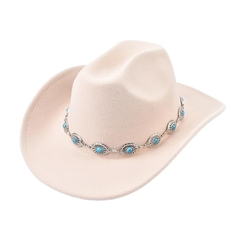 Roll Up Krempe Cowgirl Hut Dame Filz Jazz Hüte Frauen Mädchen Party Cowboy Hut Für Junggesellinnenabschied, Halloween(Beige) von ROEUIPG