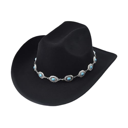 Roll Up Krempe Cowgirl Hut Dame Filz Jazz Hüte Frauen Mädchen Party Cowboy Hut Für Junggesellinnenabschied, Halloween(Black) von ROEUIPG
