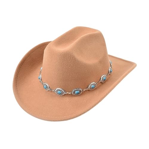 Roll Up Krempe Cowgirl Hut Dame Filz Jazz Hüte Frauen Mädchen Party Cowboy Hut Für Junggesellinnenabschied, Halloween(Camel) von ROEUIPG