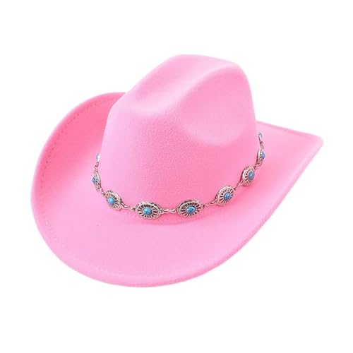 Roll Up Krempe Cowgirl Hut Dame Filz Jazz Hüte Frauen Mädchen Party Cowboy Hut Für Junggesellinnenabschied, Halloween(Pink) von ROEUIPG
