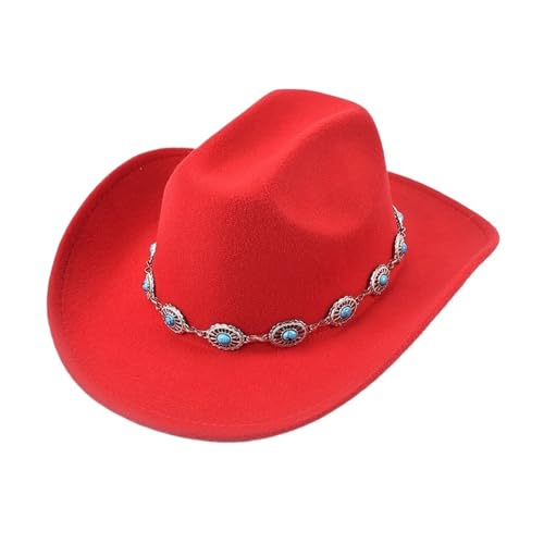 Roll Up Krempe Cowgirl Hut Dame Filz Jazz Hüte Frauen Mädchen Party Cowboy Hut Für Junggesellinnenabschied, Halloween(Red) von ROEUIPG