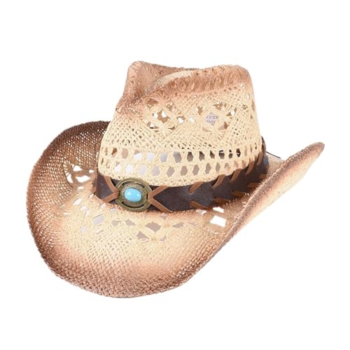 Sommer Cowboyhut Frau Männer Erwachsene Vintage Damen Strand Stroh Sonnenhut Cowgirl Kappe Breite Krempe Jeans Hüte Für Junggesellinnenabschied, Halloween von ROEUIPG