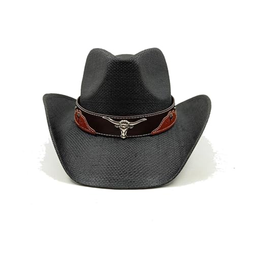 Strohhut aus Maisstroh, Western-Cowboyhut, Frühling und Sommer, Sonnenhut for Männer und Frauen, eleganter Cowboy-Strohhut Für Junggesellinnenabschied, Halloween(Color04) von ROEUIPG