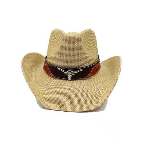 Strohhut aus Maisstroh, Western-Cowboyhut, Frühling und Sommer, Sonnenhut for Männer und Frauen, eleganter Cowboy-Strohhut Für Junggesellinnenabschied, Halloween(Color06) von ROEUIPG