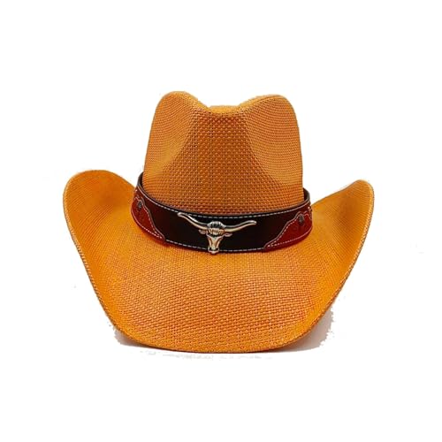 Strohhut aus Maisstroh, Western-Cowboyhut, Frühling und Sommer, Sonnenhut for Männer und Frauen, eleganter Cowboy-Strohhut Für Junggesellinnenabschied, Halloween(Color09) von ROEUIPG